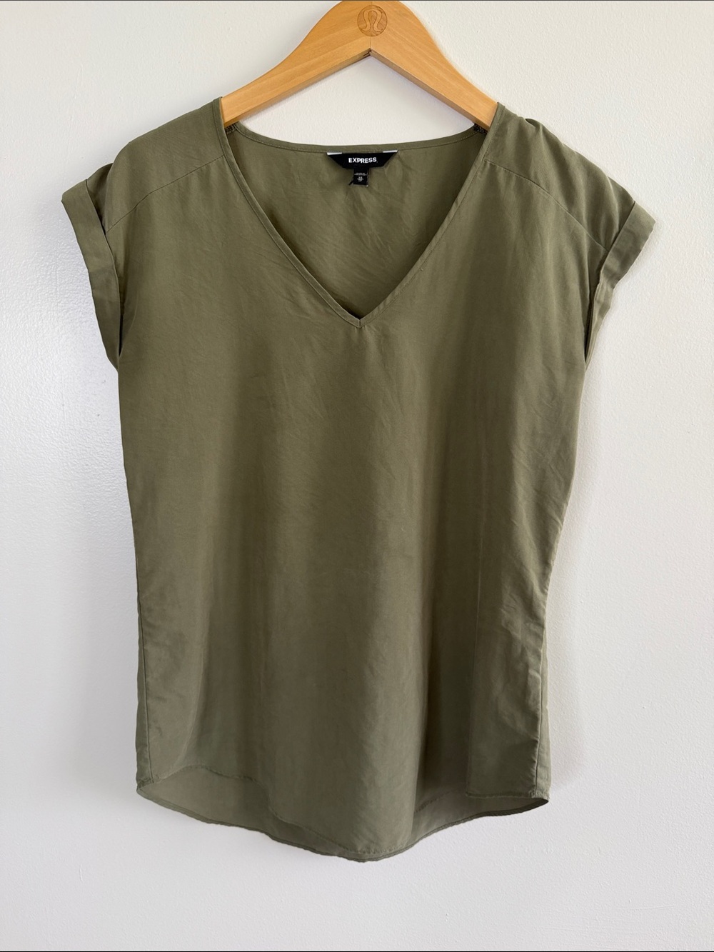 Express Olive Green V-Neck Cap Sleeve Top
